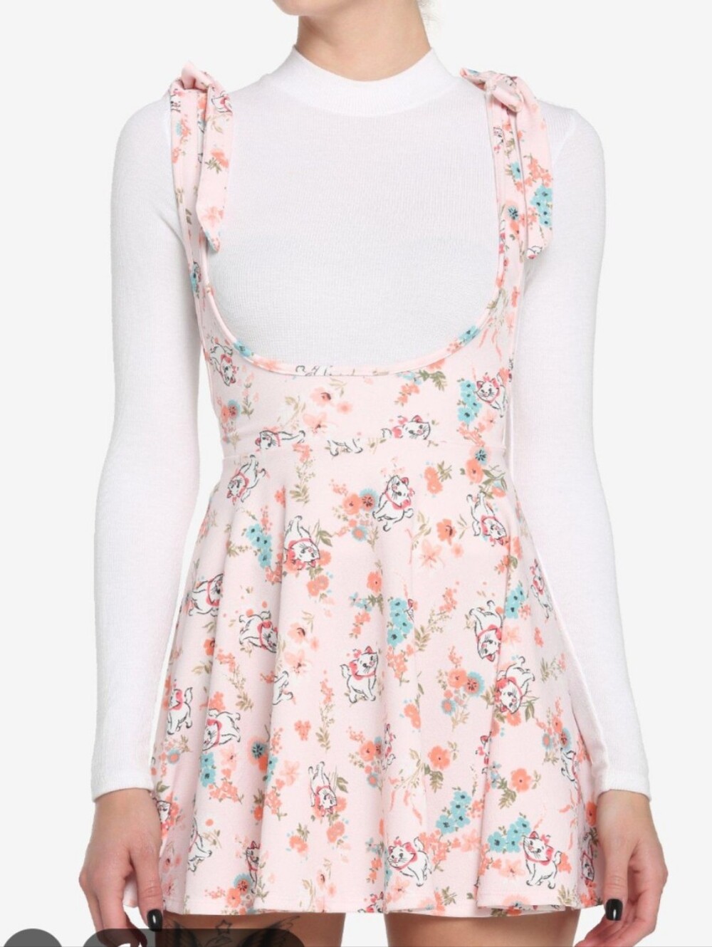 Disney Aristocats Marie Floral Tie Shoulder Skater Suspender Dress L Pink